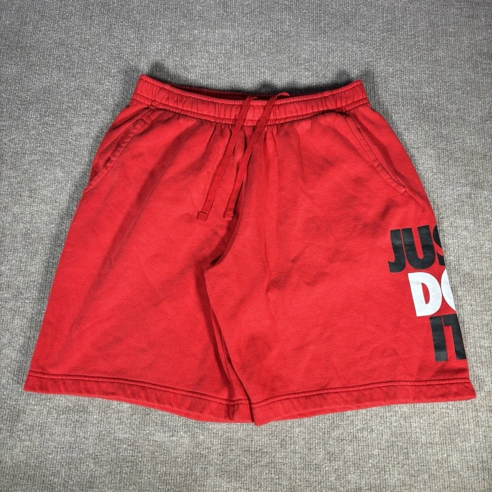 Nike Sportswear Sweat Shorts Mens M Red Club Fleece Graphic Just Do It Baggy